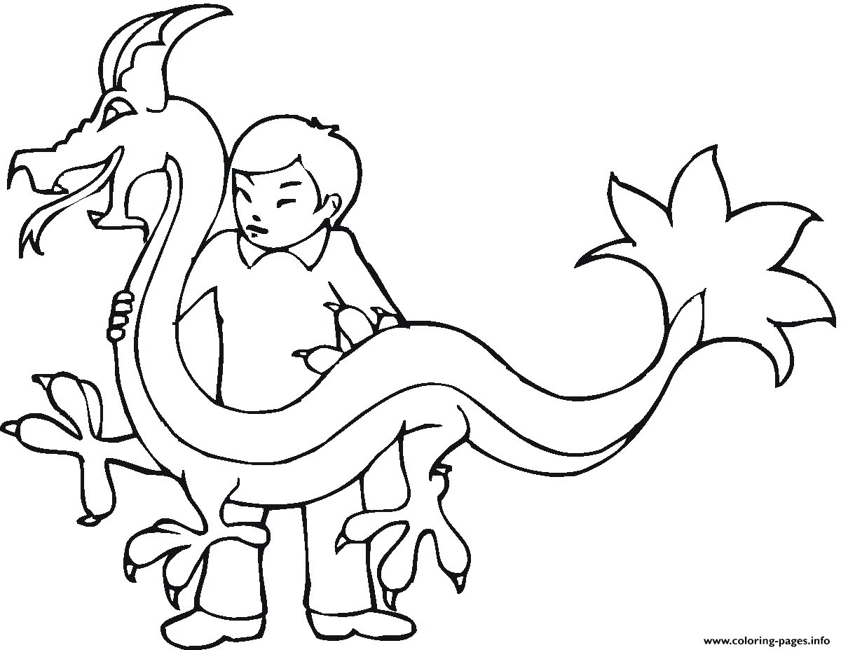 Children Playing With Dragon From Chinese New Year coloring